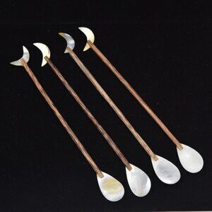 Handmade Spoons Set of 4 Mother of Pearl Long Wood Handles Ice Tea Spoon